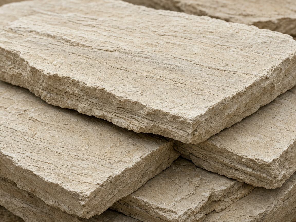 Nahaufnahme geschichteter Jurakalke mit feinen Bändern und Fossiltextur